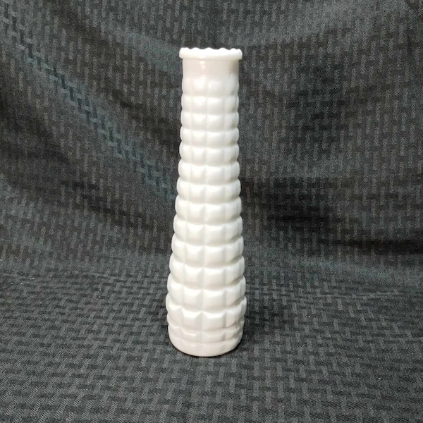 Vintage E. O. Brody Quilted Waffle Pattern M-147 Milk Glass Bud Vase