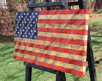 Handmade Wavy Wooden American Flag: Rustic USA Wall Decor