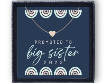 Big Sister Necklace with Promoted to Big Sister 2023 Message Card, New Big Sister Gift from Baby, Big Sister Announcement for Little Girls