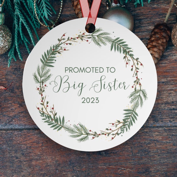 Promoted to Big Sister Ornament, 2023 Keepsake Christmas Ornament for Girls, Big Sister Christmas Gift, Baby Announcement Present