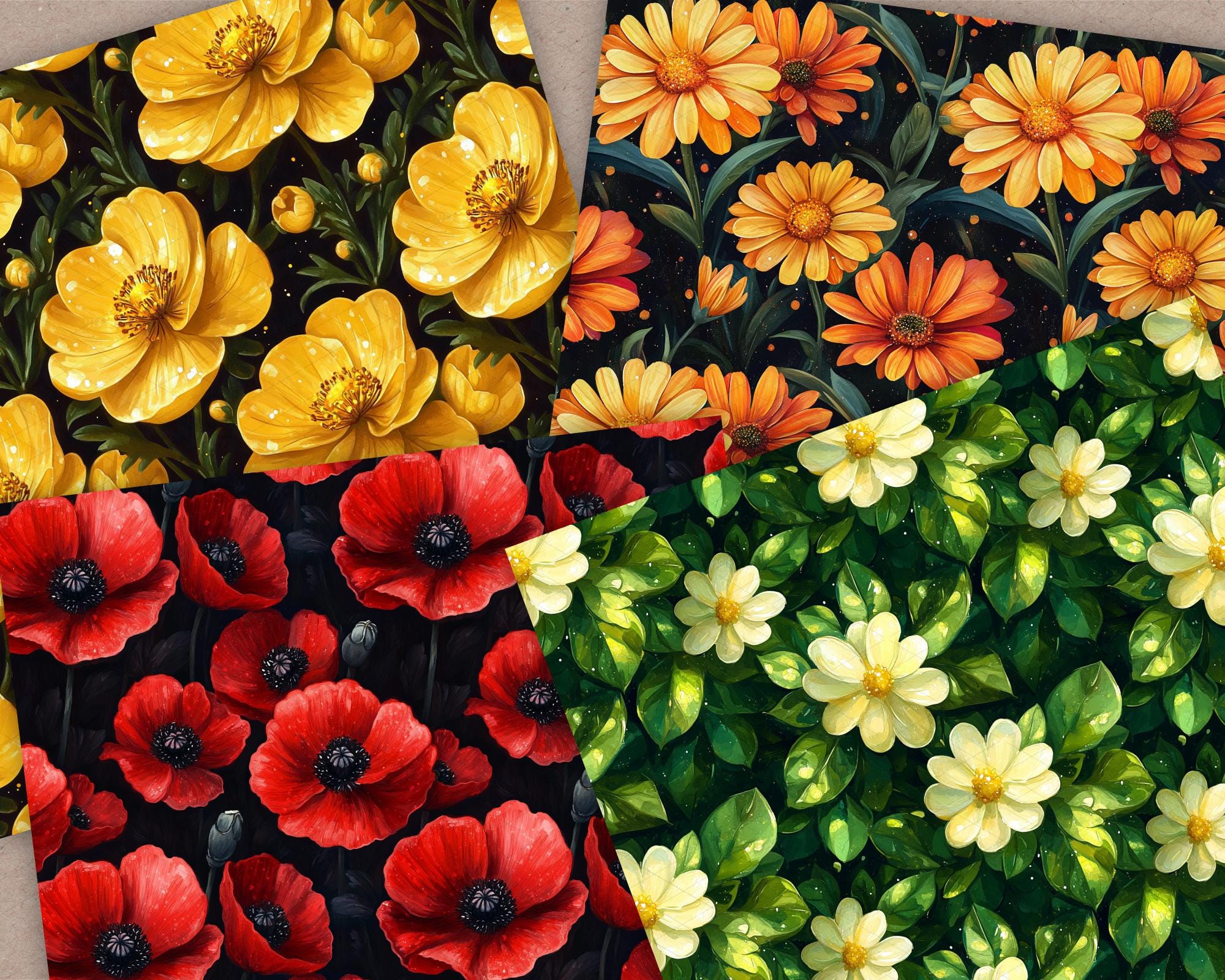 Floral Flowers Seamless Digital Paper Set - Rainbow Floral Seamless ...