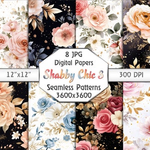 Romantic Roses Vintage Digital Paper Set - Dark and Light Shabby Chic Floral Seamless Patterns for Scrapbooking and Crafts