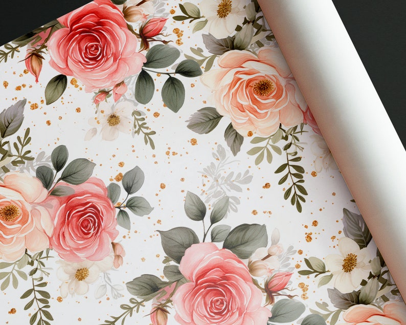 Pink Patterned Paper Roses Romantic Roses Vintage Digital Paper Set - Dark and Light Shabby Chic ...