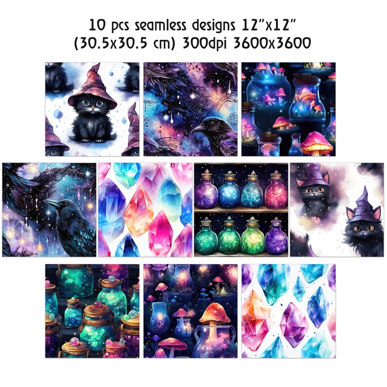 Whimsical Witch's Design - 10 Digital Paper Pack for Halloween: Fantasy ...