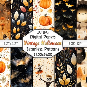 Magia caprichosa de Halloween: lindos padrões vintage com gato fantasma e esqueleto dançante - perfeitos para scrapbooking, tecidos e muito mais