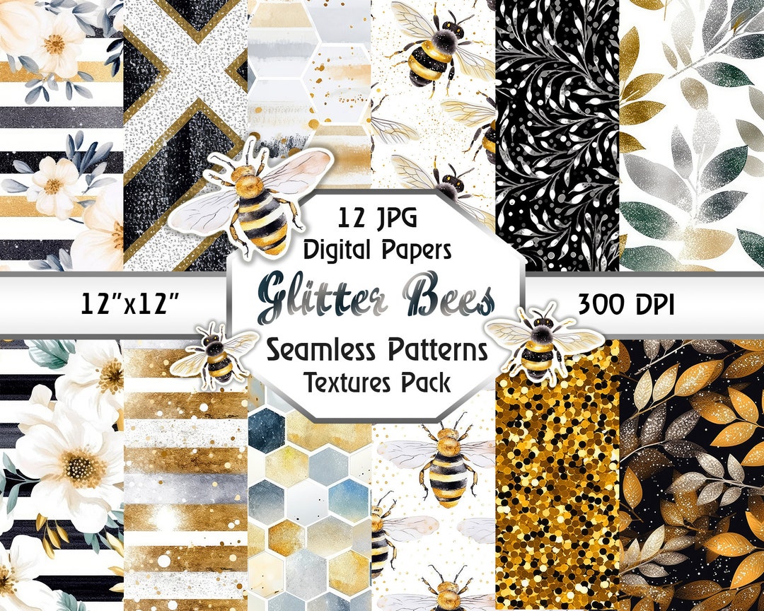 Bees Seamless Patterns, Bees Digital Papers, Bee Watercolor Clipart ...