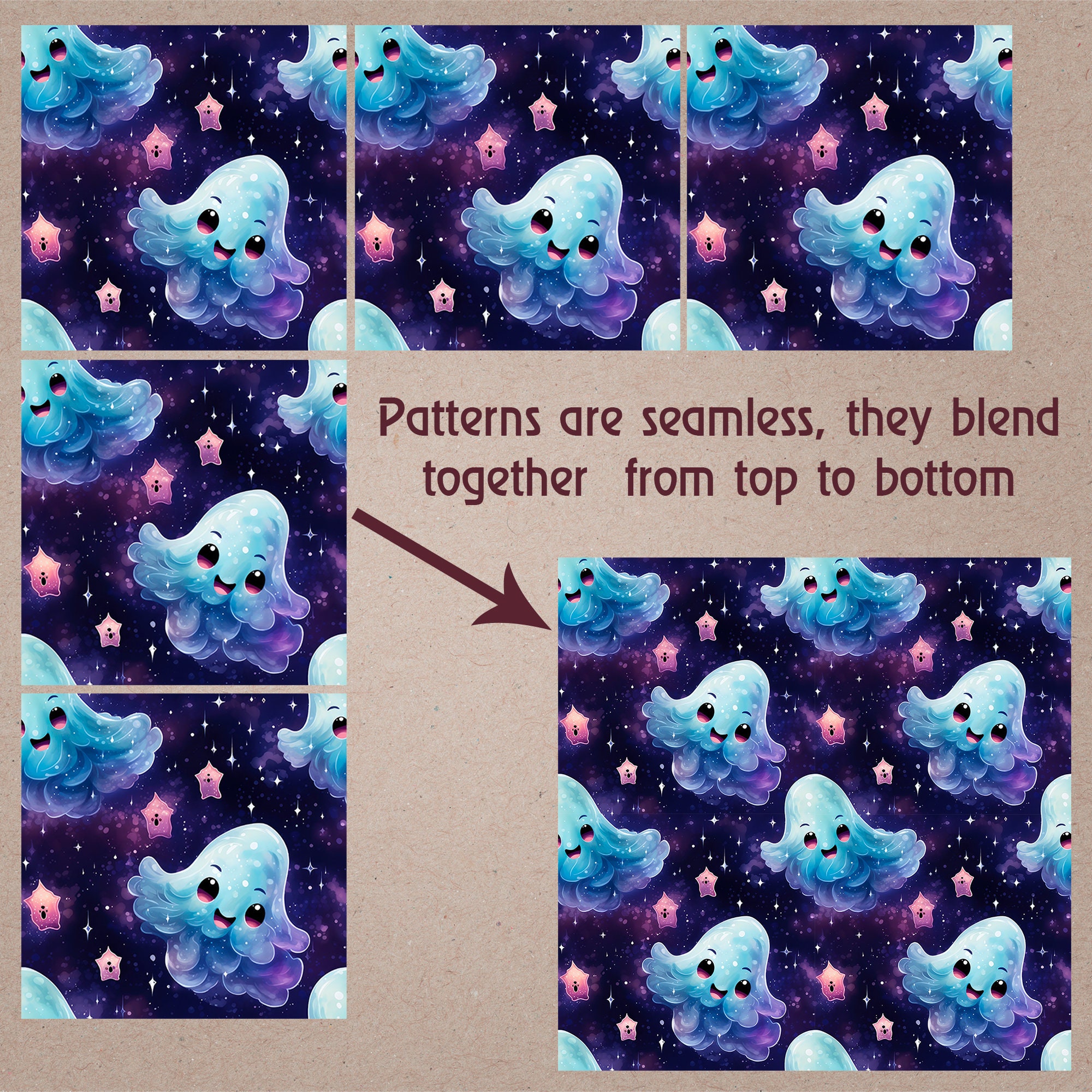 10 Crazy Ghosts Halloween Pattern, Watercolor Seamless Paper, Digital ...