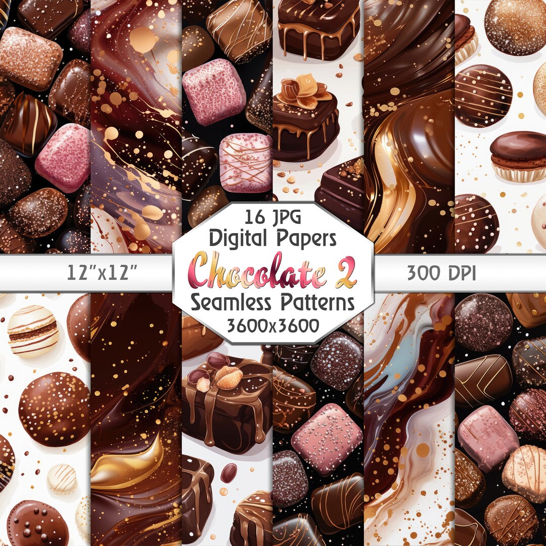 16 Chocolate Watercolor Seamless Paper, Chocolate and Cakes Stains ...