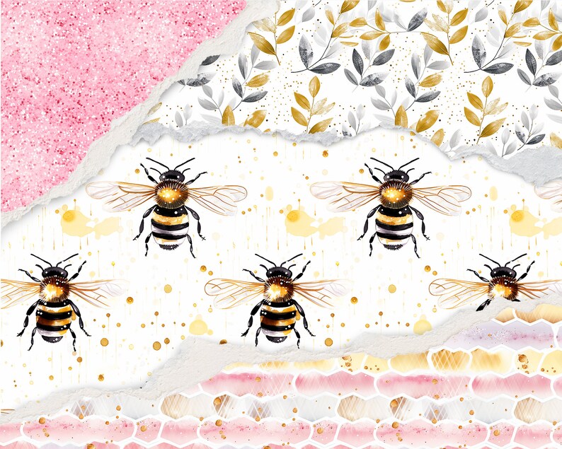 Seamless Gold Honey Bee Patterns, Printable Scrapbooking Digital Paper ...