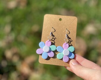 Daisy Dangle Earrings | Pastel Polymer Clay | Hypoallergenic 925 Sterling