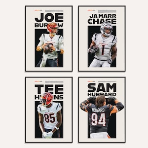Cincinnati Bengals Print, Joe Burrow Poster, Sam Hubbard Printable, Tee Higgins Print, Ja’Marr Chase Art, Football Wall Art INSTANT DOWNLOAD
