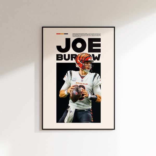 Joe Burrow Print, Joe Burrow Poster, Joe Burrow Printable, Super Bowl Print, Cincinnati Bengals, Football Wall Art INSTANT DOWNLOAD