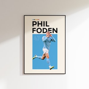 Phil Foden Poster, Manchester City Poster Minimalistisch, Phil Foden Druckkunst, Büro Wandkunst, Schlafzimmer Kunst, Geschenk Poster, englischer Fußballer