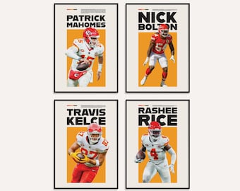 Kansas City Chiefs  Print, Nic Bolton Poster, Rashee Rice Printable, Travis Kelce Print, Patrick Mahomes, Super Bowl Art INSTANT DOWNLOAD