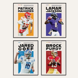 Patrick Mahomes Druck, Lamar Jackson Poster, Brock Purdy druckbare, Jared Goff Druck, NFL QB Set Poster, NFL Playoff