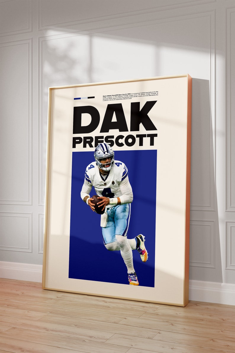 Dak Prescott Print, Dak Prescott Poster, Dallas Cowboys, Football Wall