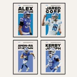 Detroit Lions Druckset, Alex Anzolane Poster, Amon-ra Printable, Jared Goff Print, Kerby Joseph Art, Football Wandkunst