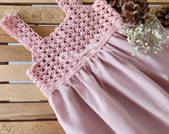 Girl Summer Dress, Pink Knitwear Kid's Dress, 2-3 girl's dress, Motif Kid's Dress, Todd's Dress, Bridesmaid Dress, Lace Girl's dress,