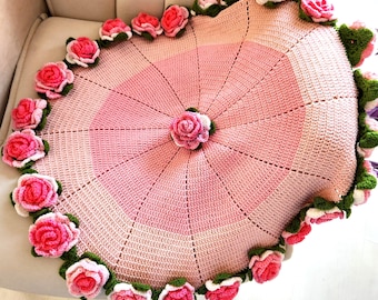 Mini Crochet Bouquet Blanket – 3D Rose Crochet Flowers, Handmade Romantic Decor, Mother's Day, Valentines & Birthday Gift for Her