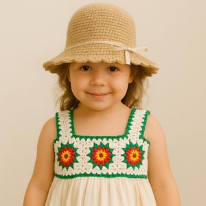 Handmade Sunflower Yellow Crochet Dress for Girls 4-5 | Organic Cotton Summer Dress | Beach & Vacation Outfit