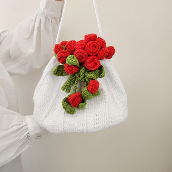 Crochet Flower Bouquet Bag – Handmade Cotton Sunflower & Rose