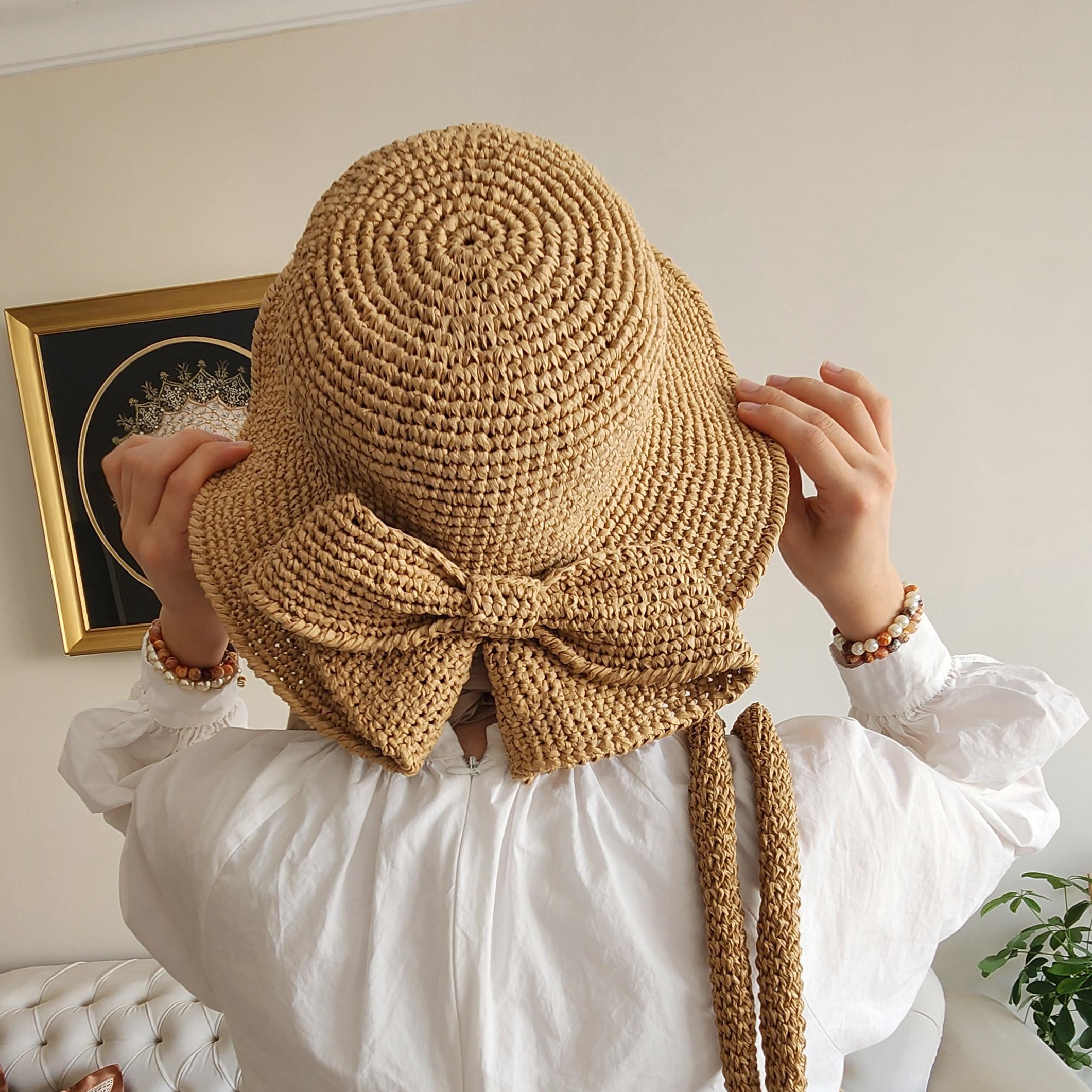 Handmade Raffia Sun Hat: Foldable Wide Brim Beach Hat With 