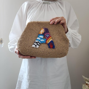 Custom Initial Clutch | Handmade Raffia Purse | Boho Summer Bag | Straw Wedding Clutch | Monogram Gift for Women | Beach Party Purse