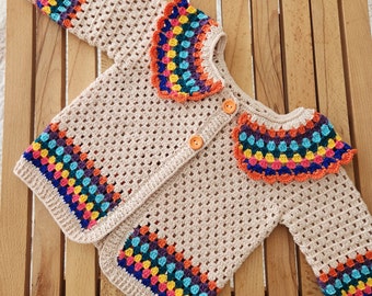 Crochet Baby Cardigan , Baby/kids Crochet Sweater, Kids 2 to 3 Year Olds Pride Clothing, Perfect for Pride in These Beautiful Rainbow Colors