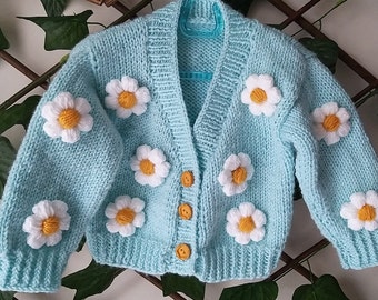 Autumn Clothing, Autumn Outfit, Children's Cardigan,Floral Baby Cardigan,Daisy Children's Cardigan,New Year's gift for a 3-4 year old girl
