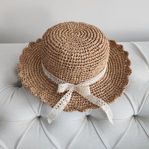 Kids Raffia Sun Hat with Lace Bow – Handmade Summer Hat for Girls – Beach & Holiday Must-Have – Cute Toddler Gift Idea - Baby Beach Hat