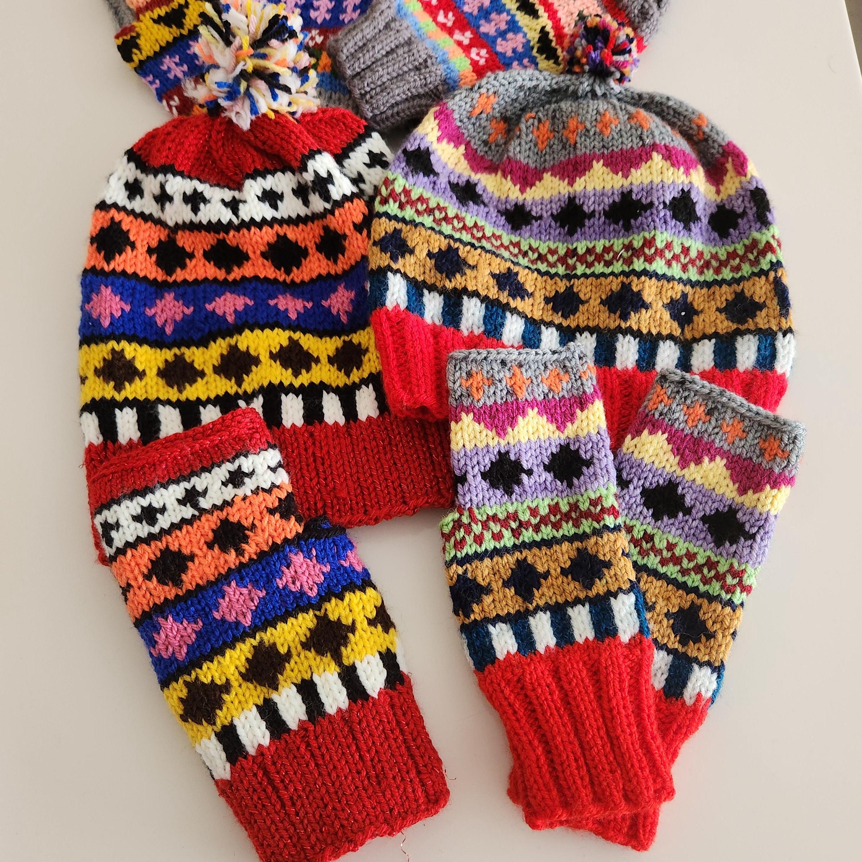 Urban Outfitters Womens Fair Isle Lot Beanie Headband‎ Fingerless Mitten Set Hand Knitted Fair Isle Beanie and Fingerless Gloves Set - Etsy main image 3