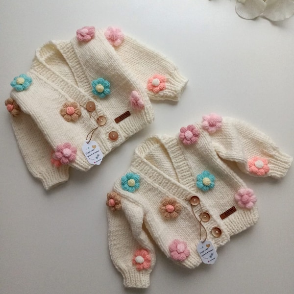 Baby stricken, handgemachte Blumen Baby Strickjacke, Gänseblümchen Kinder Strickjacke, Strickjacke, Babyprodukte, Geschenk, Strickjacke für Kinder 1/5 Jahre alt