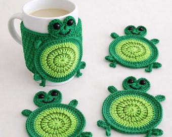 Crochet Frog Coaster Set – Handmade Cotton Drink Coasters