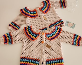 Crocheted Children's Cardigan, Pride Clothing for Children Aged 1-4, Baby Knitting, Handmade Baby Cardigan, Crocheted Knitted Cardigan