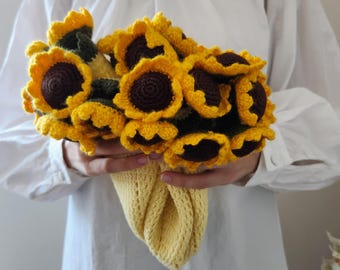 Handmade Crochet Sunflower Bouquet Blanket – 3D Knitted Floral Home Decor