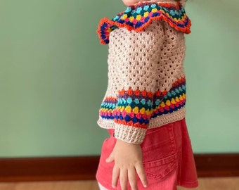 Colorful Crochet Baby Cardigan, Handmade Wool Knit Sweater, 1-2 YearsAffordable Christmas Gifts