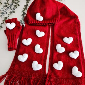 NWOT Womens MOTIF 100% Wool Hand Knit Heart* Socks/Hat/Gloves Set Heart Gloves Hat Set - Etsy main image 4