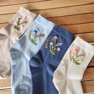 4 socks - Embroidered Socks for Women -Elevate Your Style with Colorful Floral Embroidered Women&#39;s Socks - Unique and Soft! Unique and Hot!