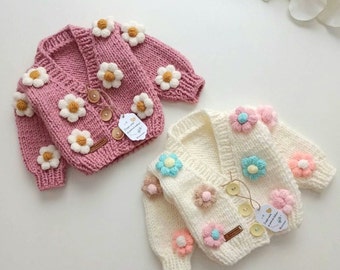 Daisy Baby Cardigan, Cute Baby Cardigan, Designed for 1-5 Year Old Children, Powder Flower Baby Cardigan, Toddler Sweater, Floral Cardigan