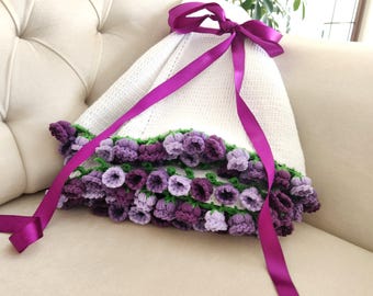 Handmade Purple Tulip Crochet Blanket – 3D Floral Throw, Romantic Home Decor