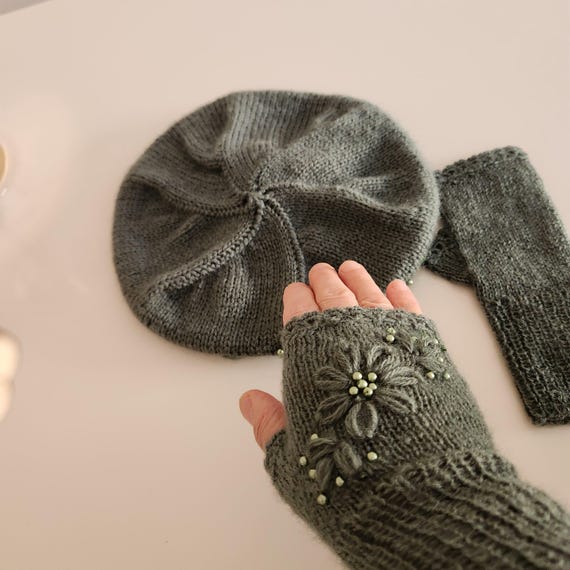 Handmade Angora Blend Winter Set – Embroidered Beanie  display picture 3