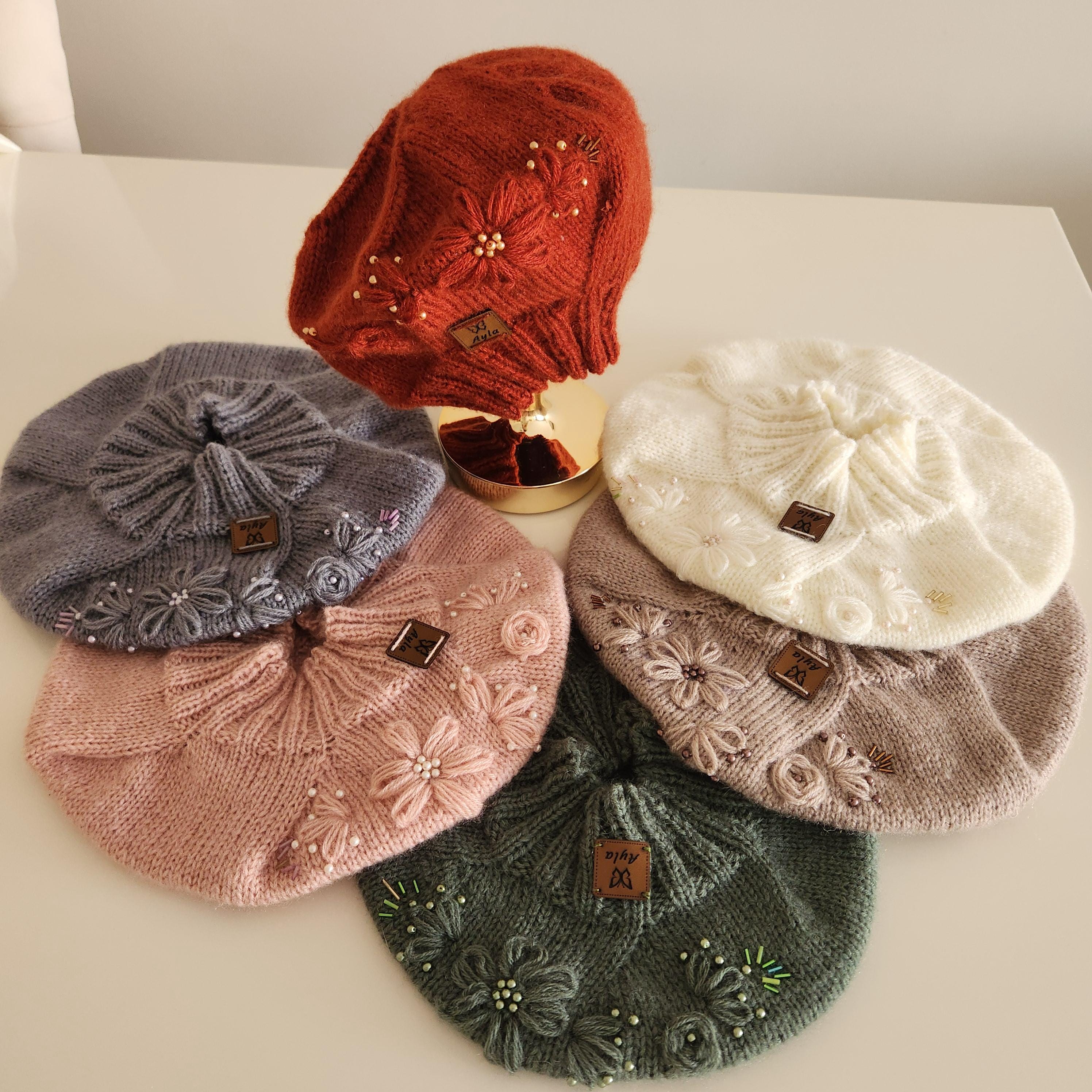 Handmade Angora Blend Winter Set – Embroidered Beanie  display picture 2