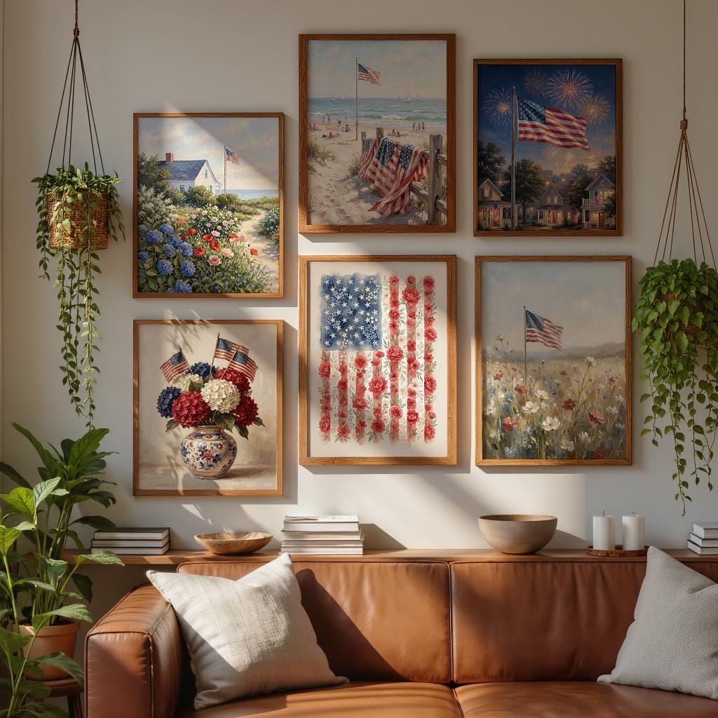 Set of 6 Patriotic Wall Art Prints, 4th of July Americana Decor ...