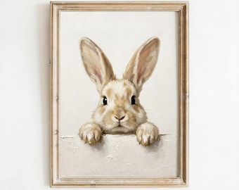 Peeking Bunny Print, Cute Rabbit Bathroom Wall Art, Easter Bunny Decor, Funny Animal Printable, Nursery Wall Art (Digital Download)