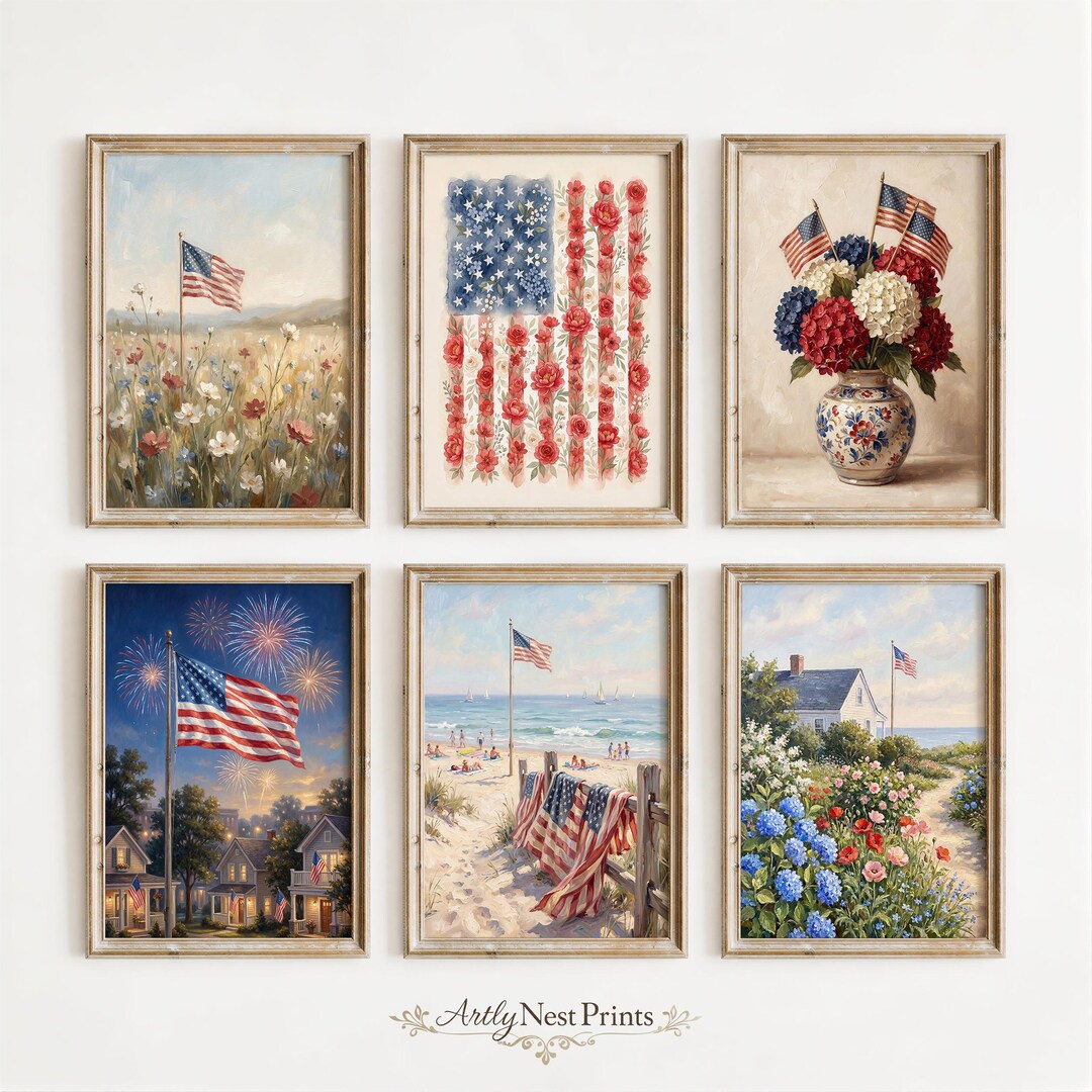 Set of 6 Patriotic Wall Art Prints, 4th of July Americana Decor ...