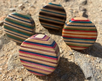 Love Handles - Door and Drawer Knobs - Recycled Skateboard Wood - Round Handle or Cabinet Knob. Random Colourways.