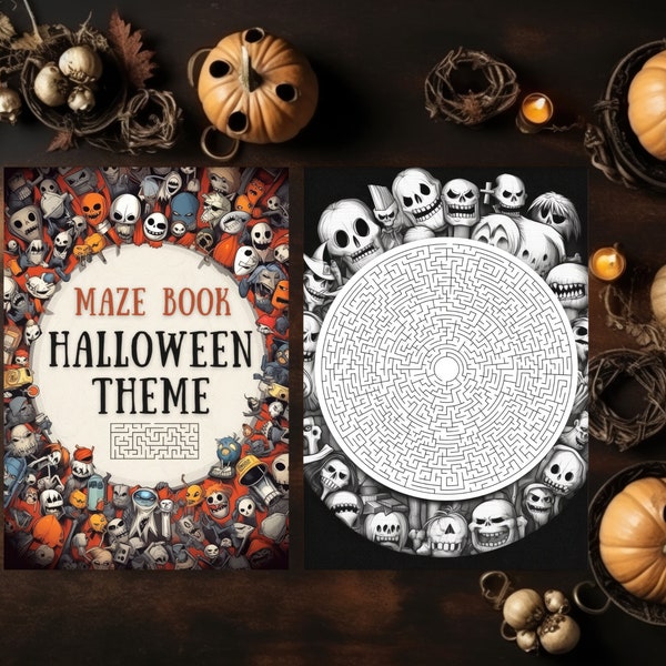 Maze Book Halloween Theme 20 Pages Maze Printable Mazes For Kids Mazes For Adult Maze Activity Printable Maze Puzzle Book