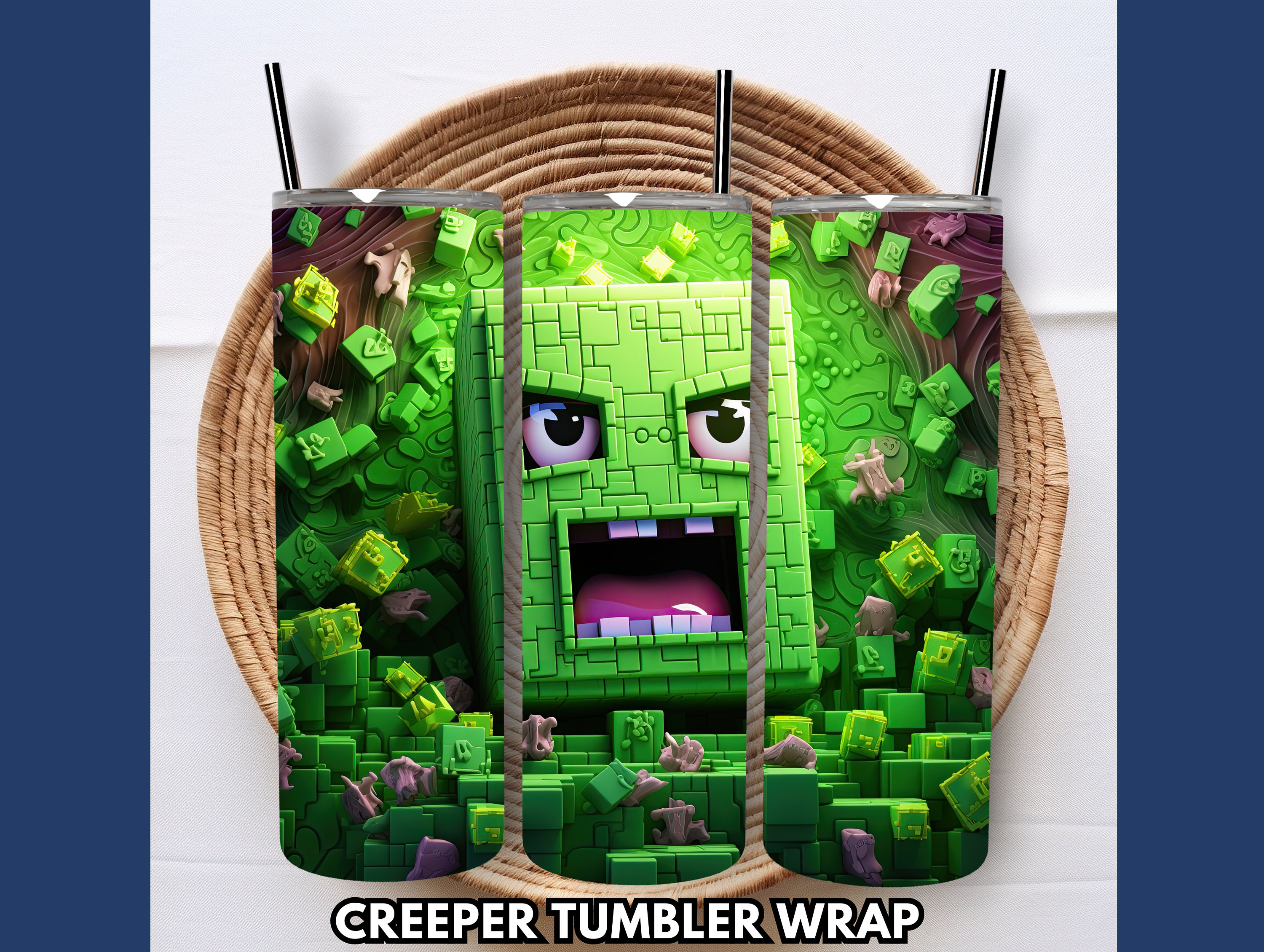 Creeper Green Wrapping Paper, Video Gamer Fan Gift Paper, Minecra