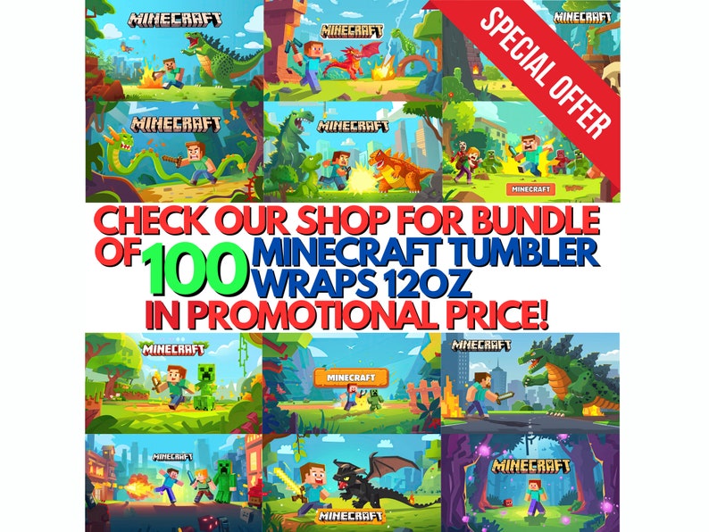 12oz Minecraft Tumbler Wrap, 12oz Minecraft Sippy Cup, Sublimation