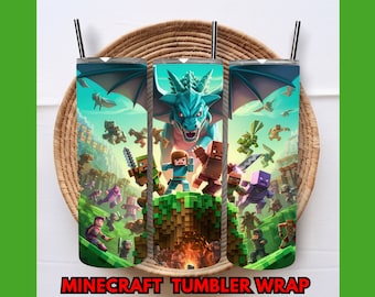 Emballage de papier peint pour gobelet Minecraft Sublimation Wrap Minecraft verre 20 oz Verre Minecraft droit maigre cadeau Minecrafter Jeu à thème d'artisanat